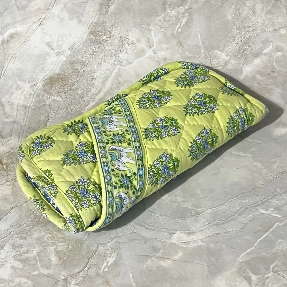 Vera Bradley Double Glass Case Quilted Floral Paisley Elephant Citrus Yellow - Picture 11 of 16